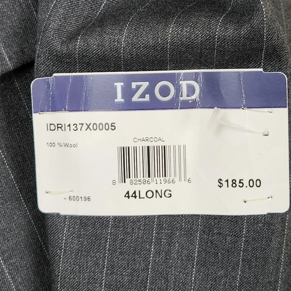 Izod Blazer Mens 44 Long Charcoal Gray Pinstripe 100%‎ Wool Woolmark Suit Jacket